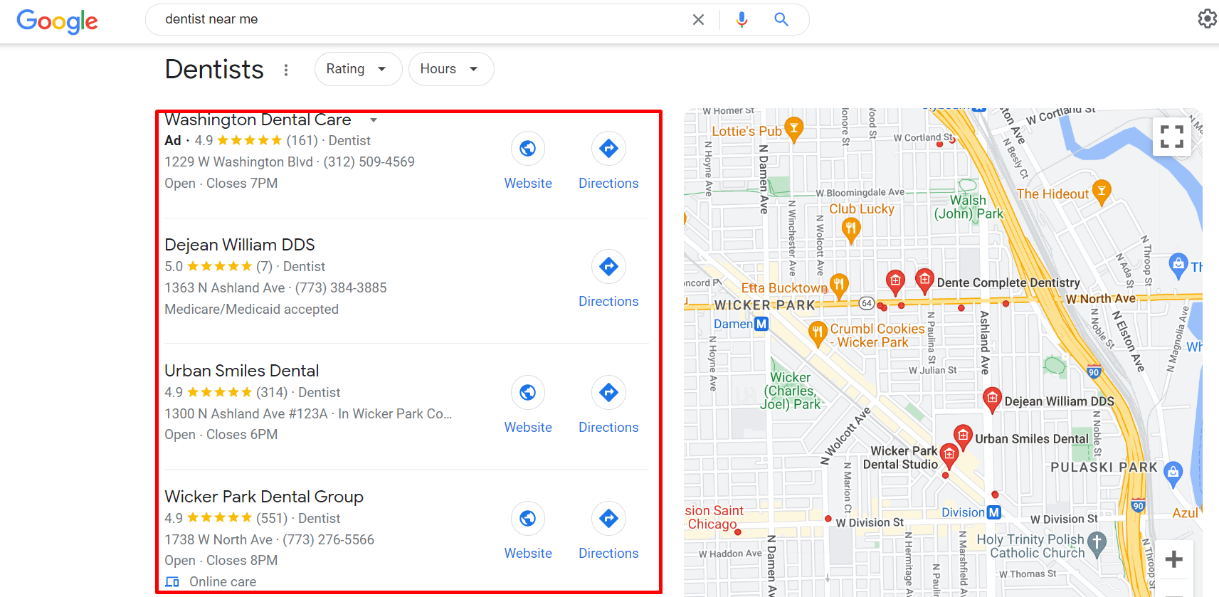 local listings serp feature