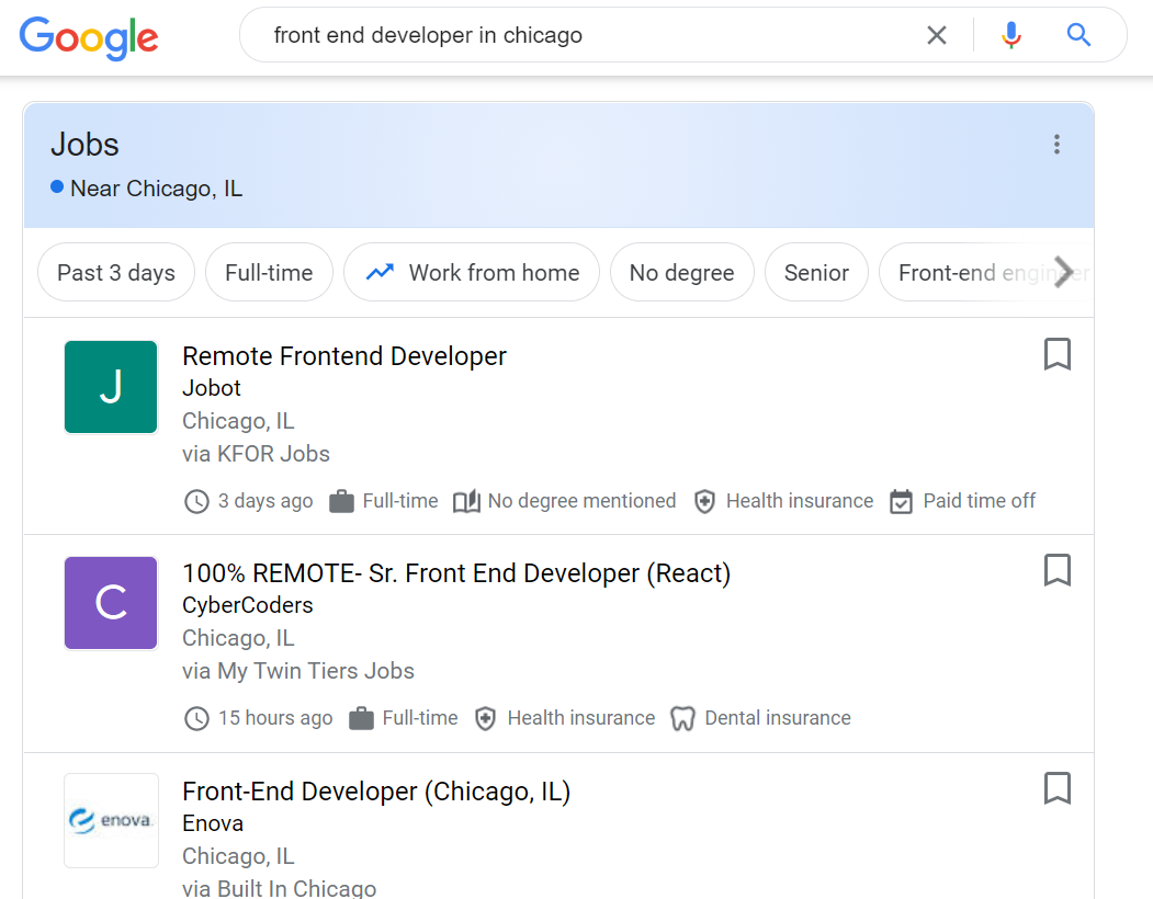 job pack serp feature